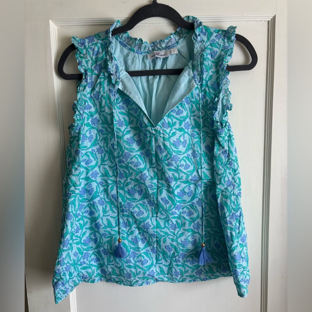Vineyard Vines Blue and Green Sleeveless Top